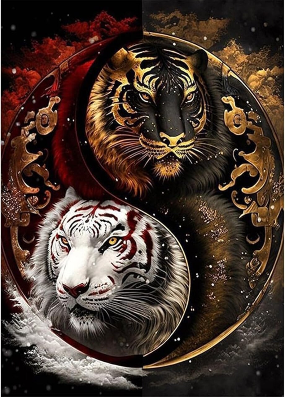 Tiger Diamond Painting Kit for Adults – 5D Full Drill Round Diamond Art for Beginners, DIY Gem Craft Painting Kit, 12x16 Inch